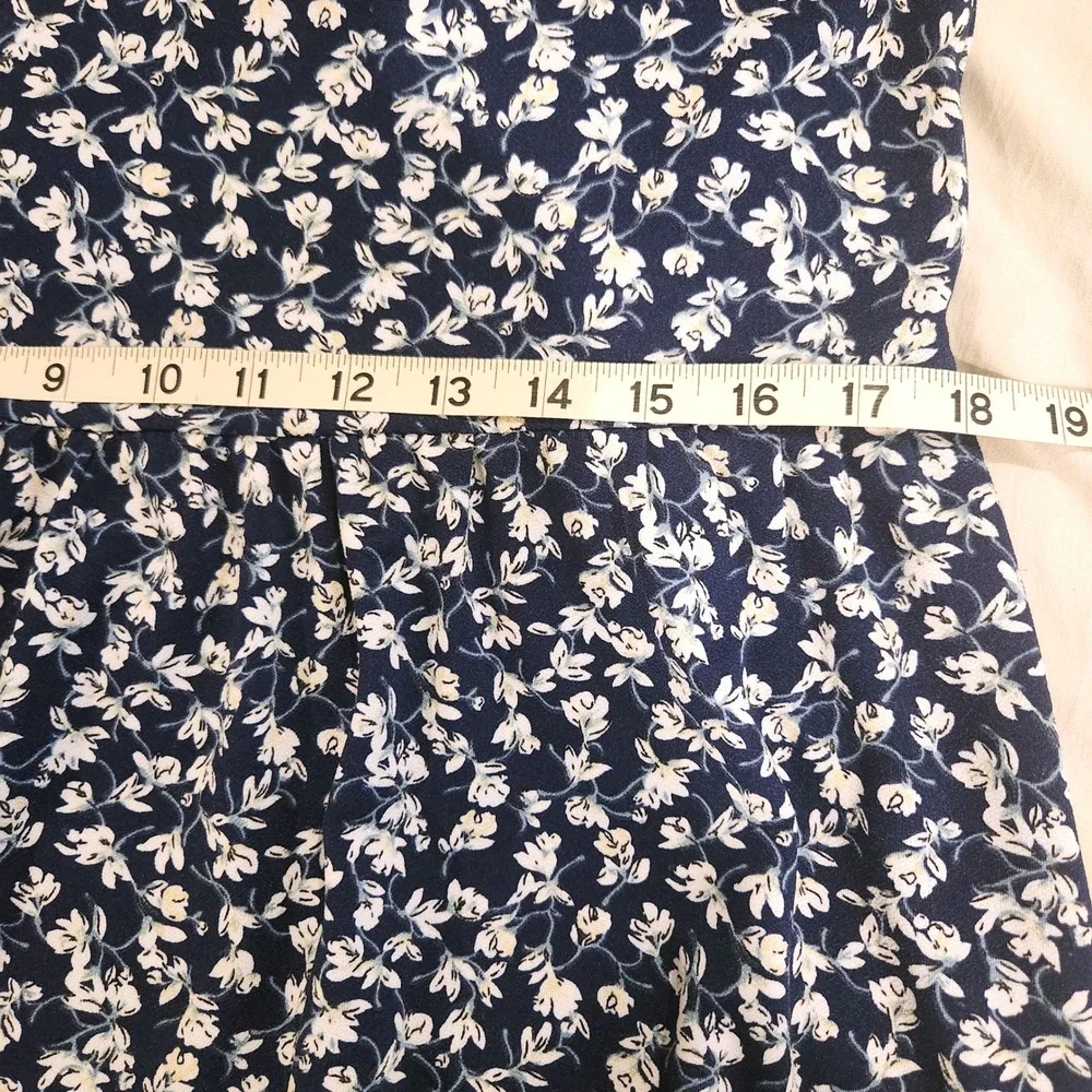 Cottagecore Floral Dress Misia  Vintage Style Preppy Short Sleeve Stretch Navy M